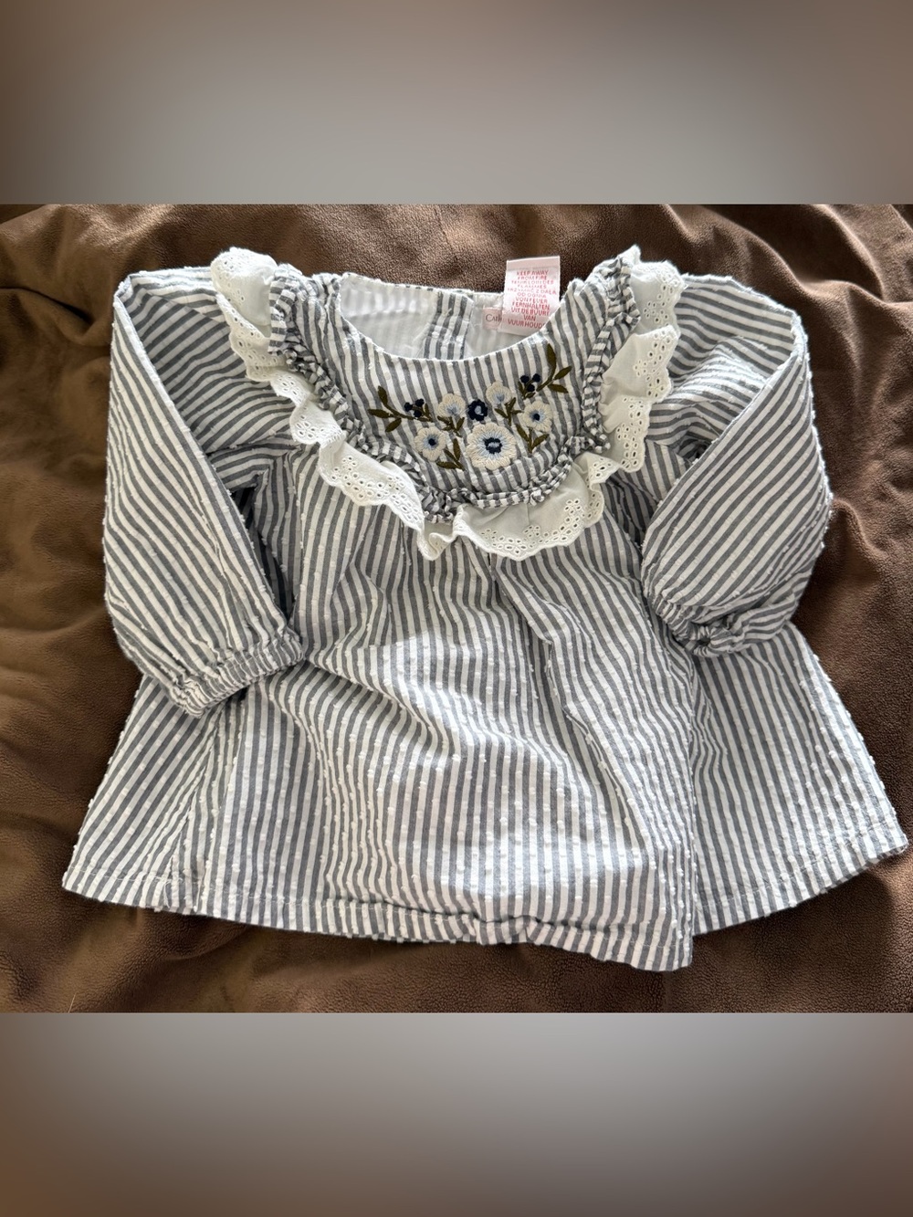 Catherine Malandrino Baby Girl 18M Striped Floral Embroidered Eyelet Dress